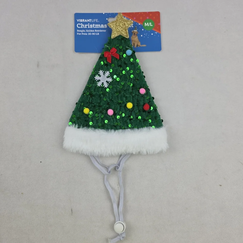 NWT Festive Green Dog Christmas Hat Size M/L Chtistmas Holidays Cat - Picture 3 of 5